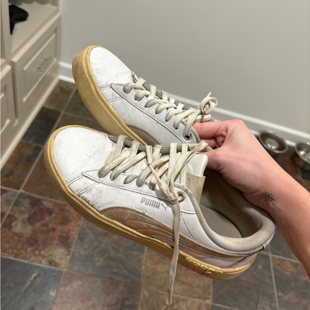 Puma Classic White and Tan Shoes